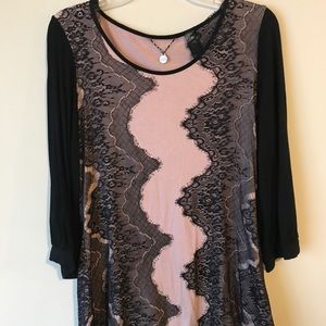 BKE Boutique mauve and black lace shirt